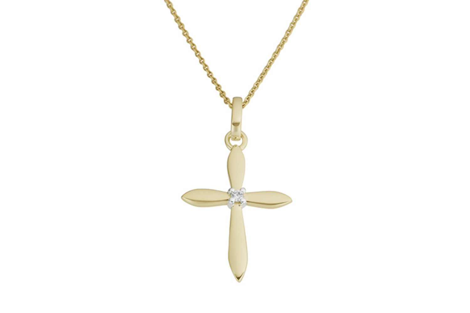 Kors i gull 14kt med 0,01ct W-P - Bur310714