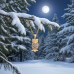 Gullsmykke ugle i 14K gult gull med rhodinerte detaljer 27515