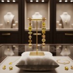 Swarovski øredobber Gema drop earrings Asymmetrical design, Mixed cuts, Long, Yellow, Gold-tone plated - 5718073