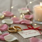 Giftering i gult gull 14kt, 3,5 mm/1,6 mm. RUBIN - 1635gg