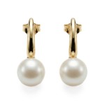 Øredobber i gult gull 14 kt med ferskvannsperler 8 mm - coc003742050