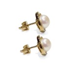 Øredobber i gult gull med ferskvannsperler og diamanter 0,16 W-Si - Bur720691