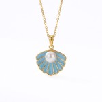 Smykke i forgylt sølv med lys blå coloritt og perle - 3042542