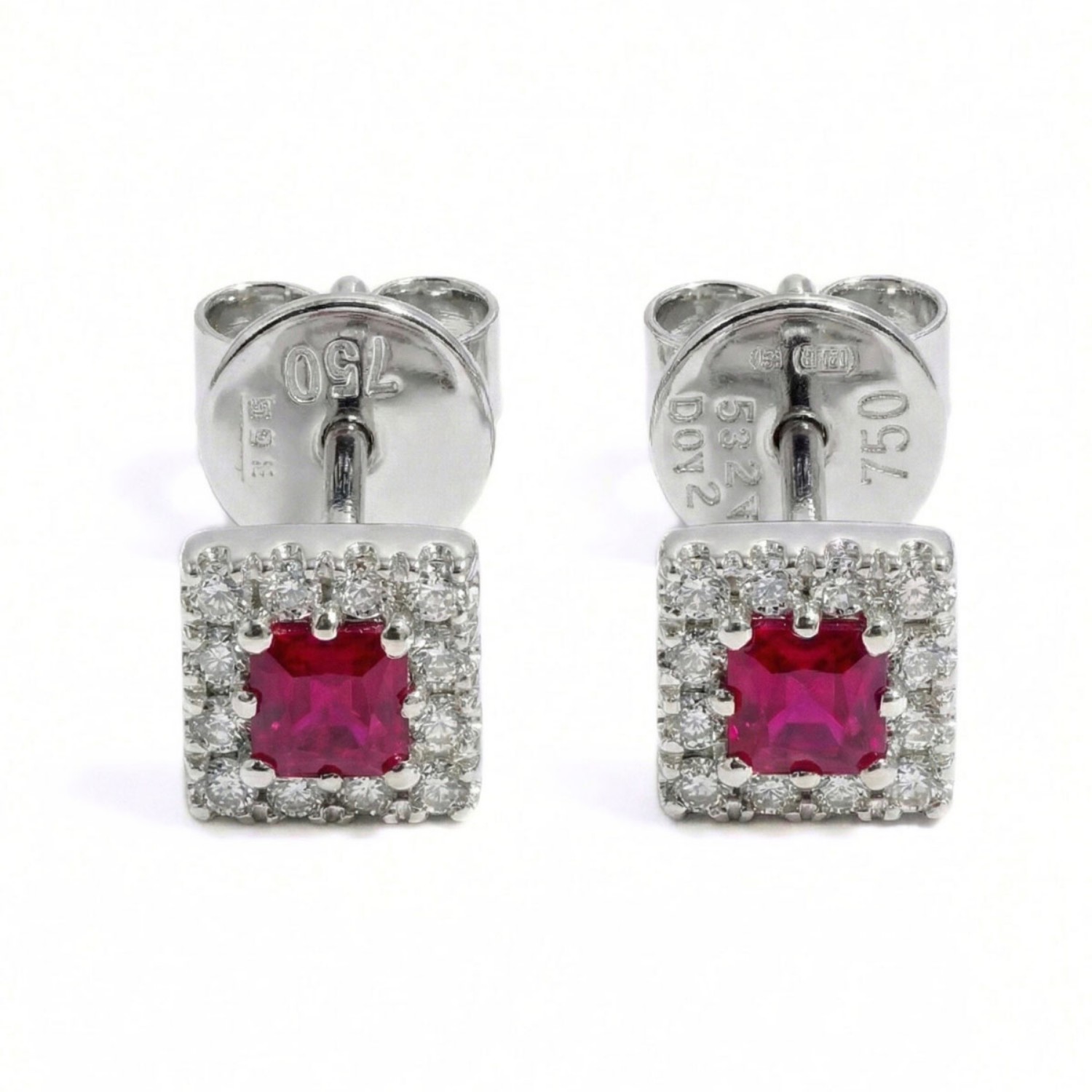 Diamantøredobber i gull 18 kt med 0,12 ct W-SI og rubin-750012