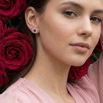 Diamantøredobber i gull 18 kt med 0,12 ct W-SI og rubin-750012