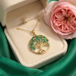 Smykke Livets tre i sølv forgylt med grønne cirkoner - 3049142