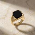 Herrering i stål med black agate. SON of NOA - 10890012860