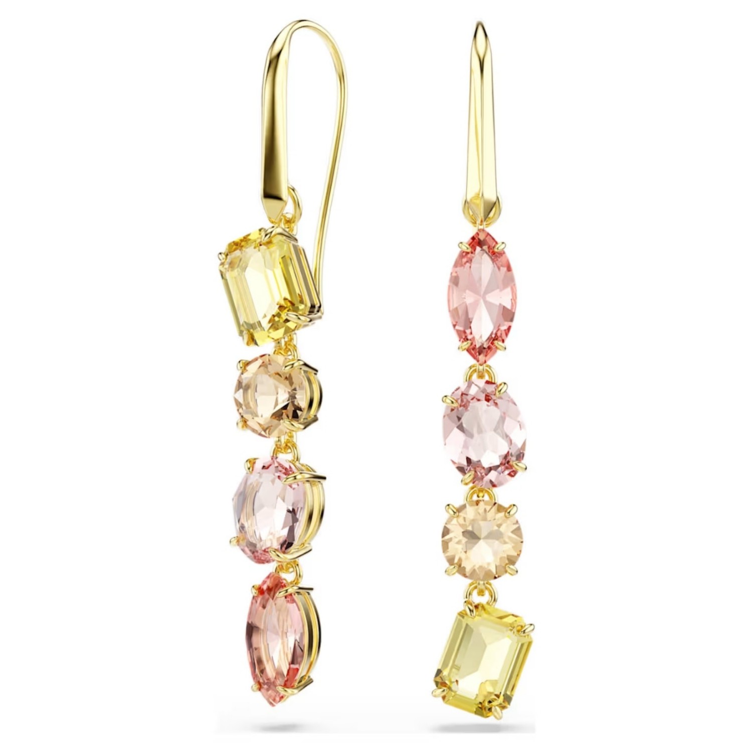 Swarovski øredobber Gema drop earrings Asymmetrical design, Mixed cuts, Pink, Gold-tone plated - 5737454