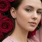 Diamantøredobber i gull 18 kt med 0,12 ct W-SI og rubin-750012