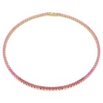 Swarovski collier Matrix Tennis necklace Round cut, Pink, Gold-tone plated - 5751762