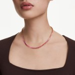 Swarovski collier Matrix Tennis necklace Round cut, Pink, Gold-tone plated - 5751762