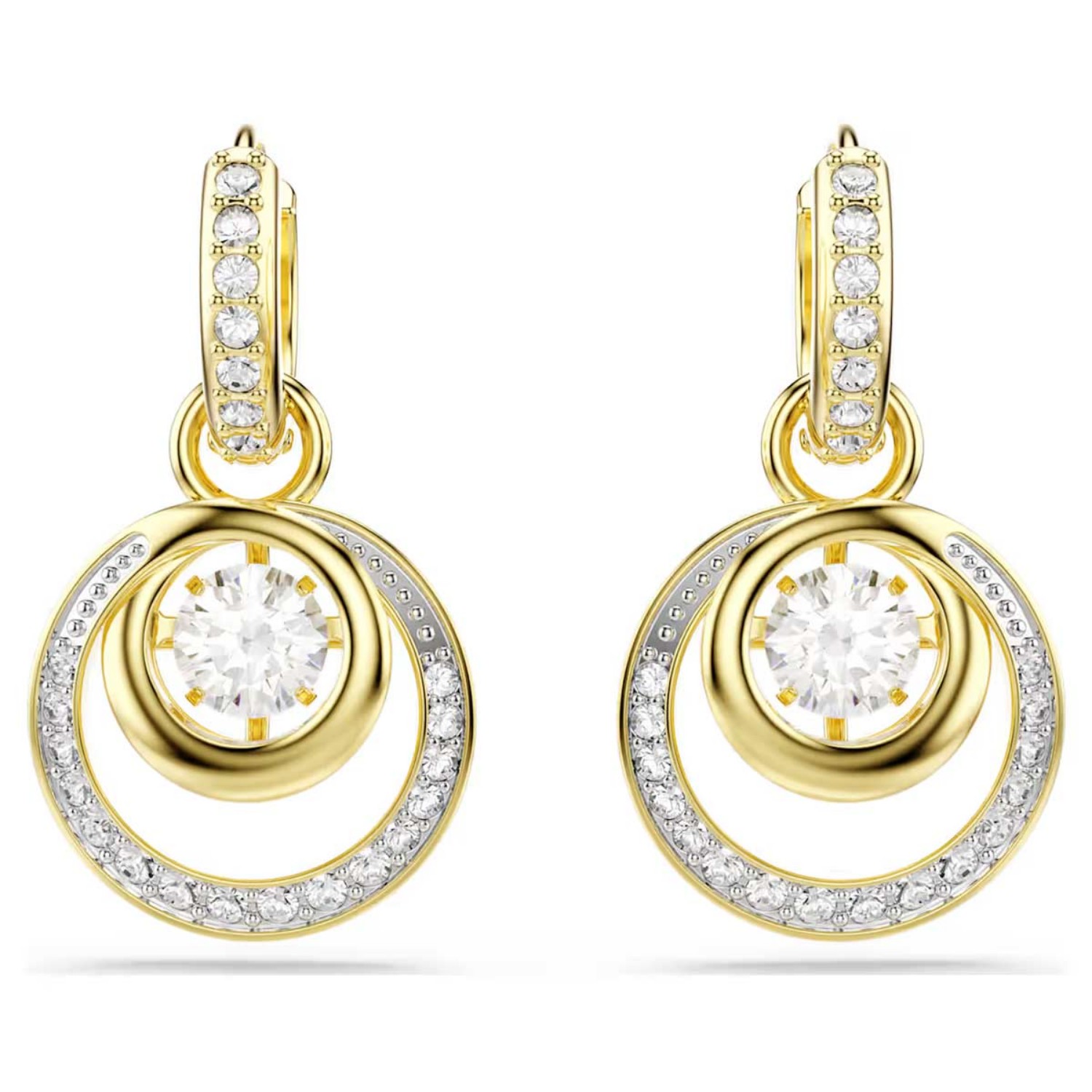 Swarovski øredobber Hyperbola drop earrings Round cut, White, Gold-tone plated - 5738249