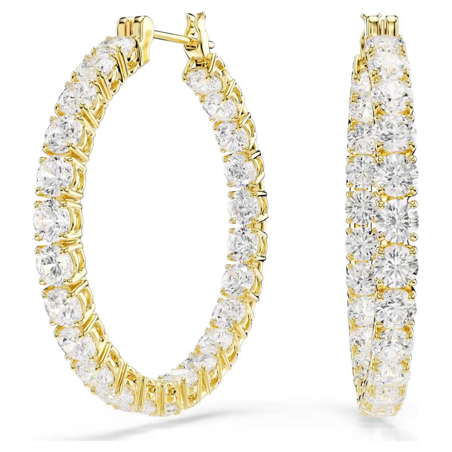 Swarovski øredobber Matrix hoop earrings Round cut, White, Gold-tone plated - 5750620