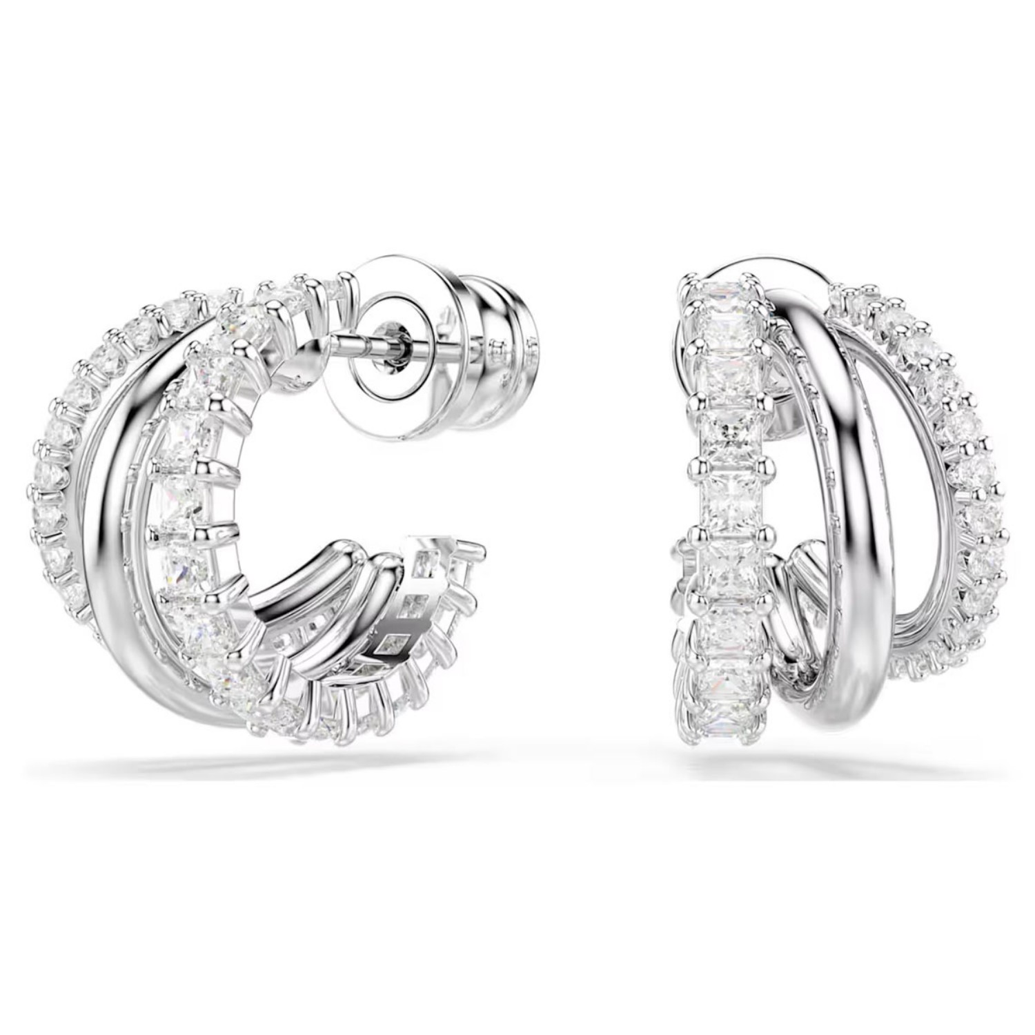 Swarovski øredobber Hyperbola hoop earrings Round cut, Mini, White, Rhodium plated - 5737110