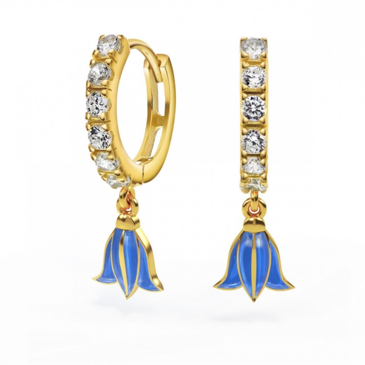 Kreoler i forgylt sølv med cirkonia og blåklokke LIV - 701212