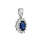 Diamantsmykke Rosett med 0,14ct WSI og safir i hvitt gull 14 kt - 2722