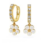 Kreoler i forgylt sølv med cirkonia og  jordbærblomst. LIV - 701503