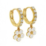 Kreoler i forgylt sølv med cirkonia og  jordbærblomst. LIV - 701503