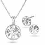 Smykkesett Livets tre i rhodinert sølv med zirkonia - 69546
