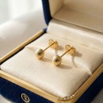 Gulløredobber. Gult gull 14kt, kulen er 4 mm - 47328