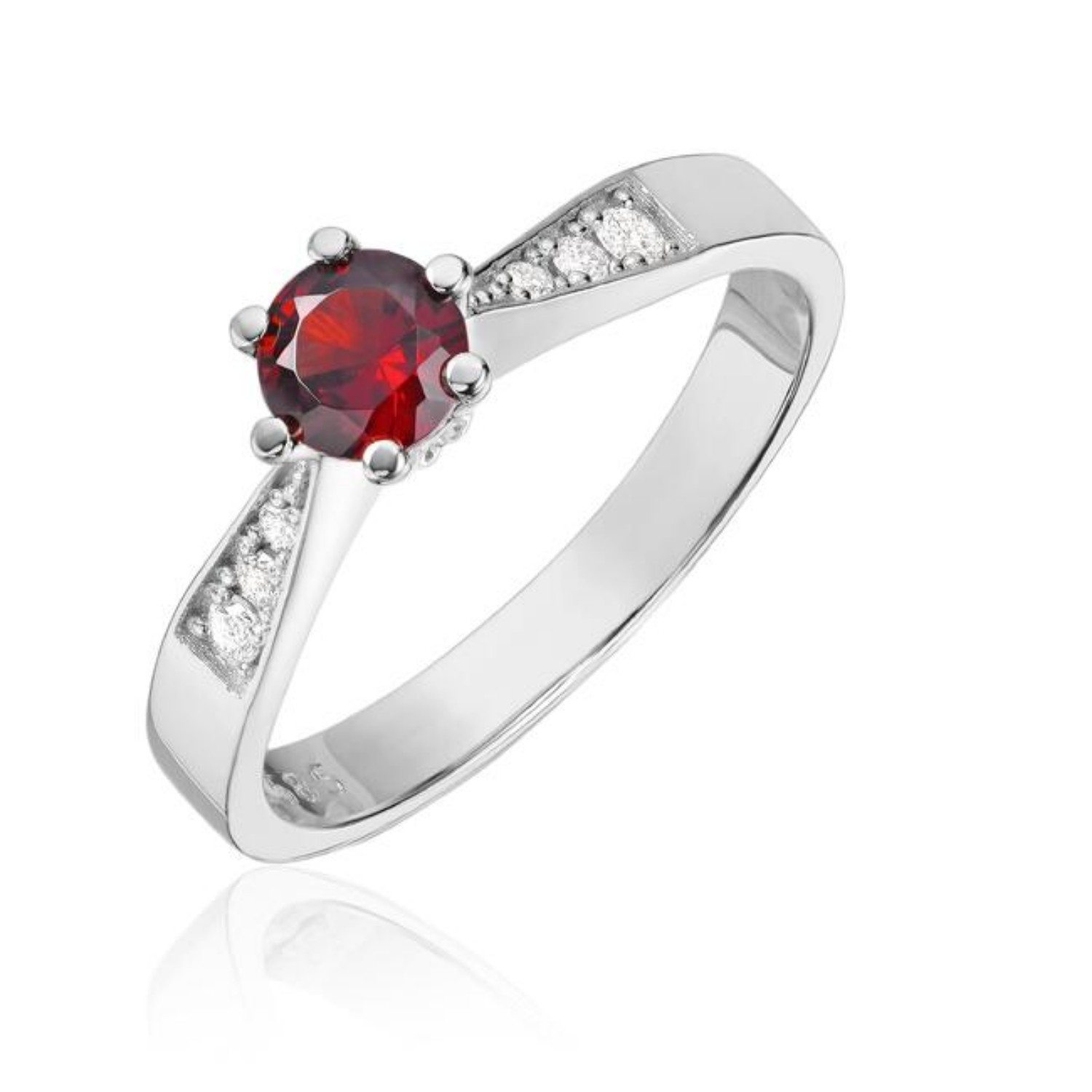 Gullring Margrete i 14kt hvitt gull med granat og 0,09ct W-Si sidesteiner - 16116-1.50GRHV