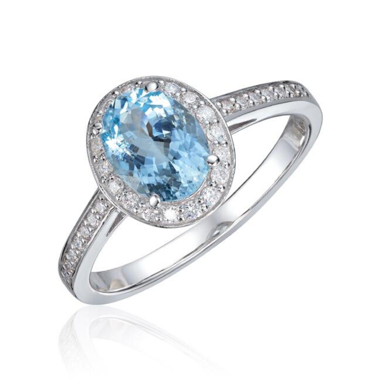 Gullring Capri i hvitt gull 14kt med akvamarin og 0,24ct W-Si - 57434