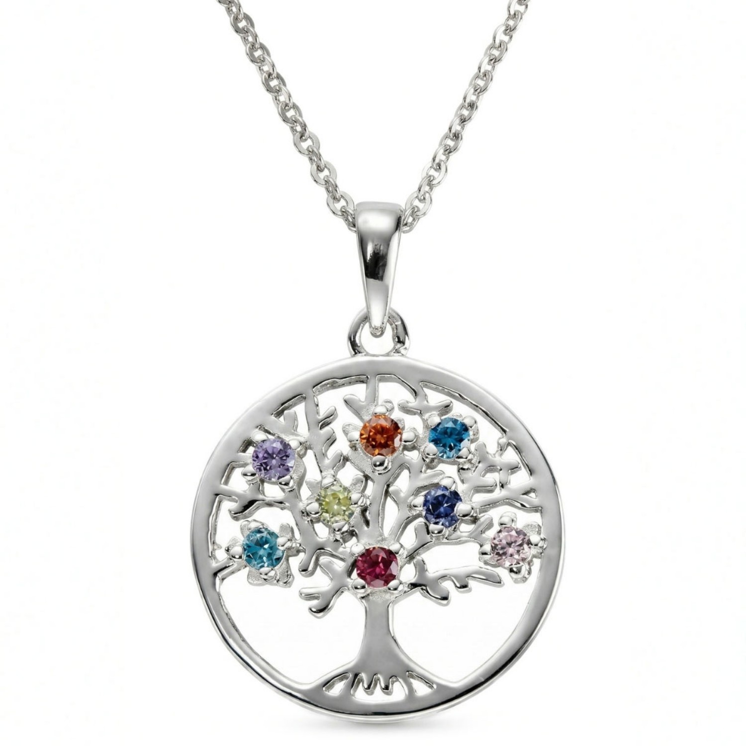 Livets tre i sølv med zirkonia-3000042