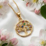 Livets tre i forgylt sølv med zirkonia-2994545