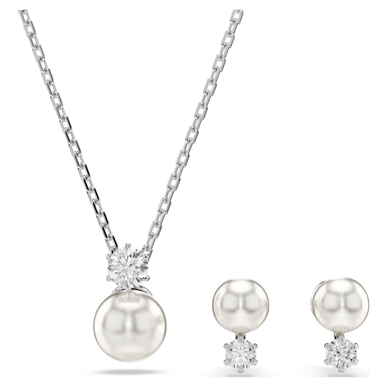 Swarovski smykkesett Matrix set Crystal pearl, Round cut, White, Rhodium plated - 5689624