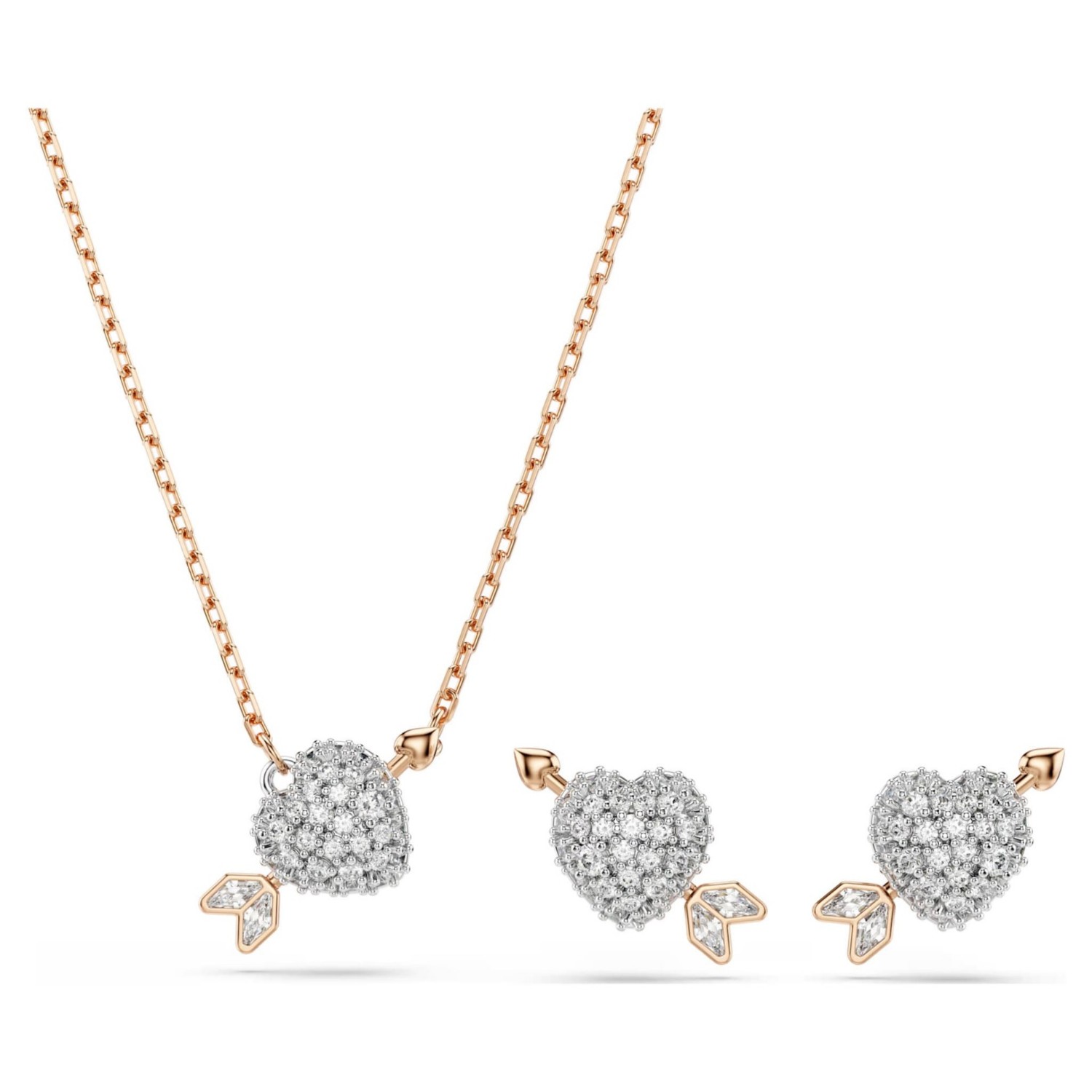Swarovski smykkesett Idyllia set Mixed cuts, Heart with arrow, White, Rose gold-tone plated - 5745580