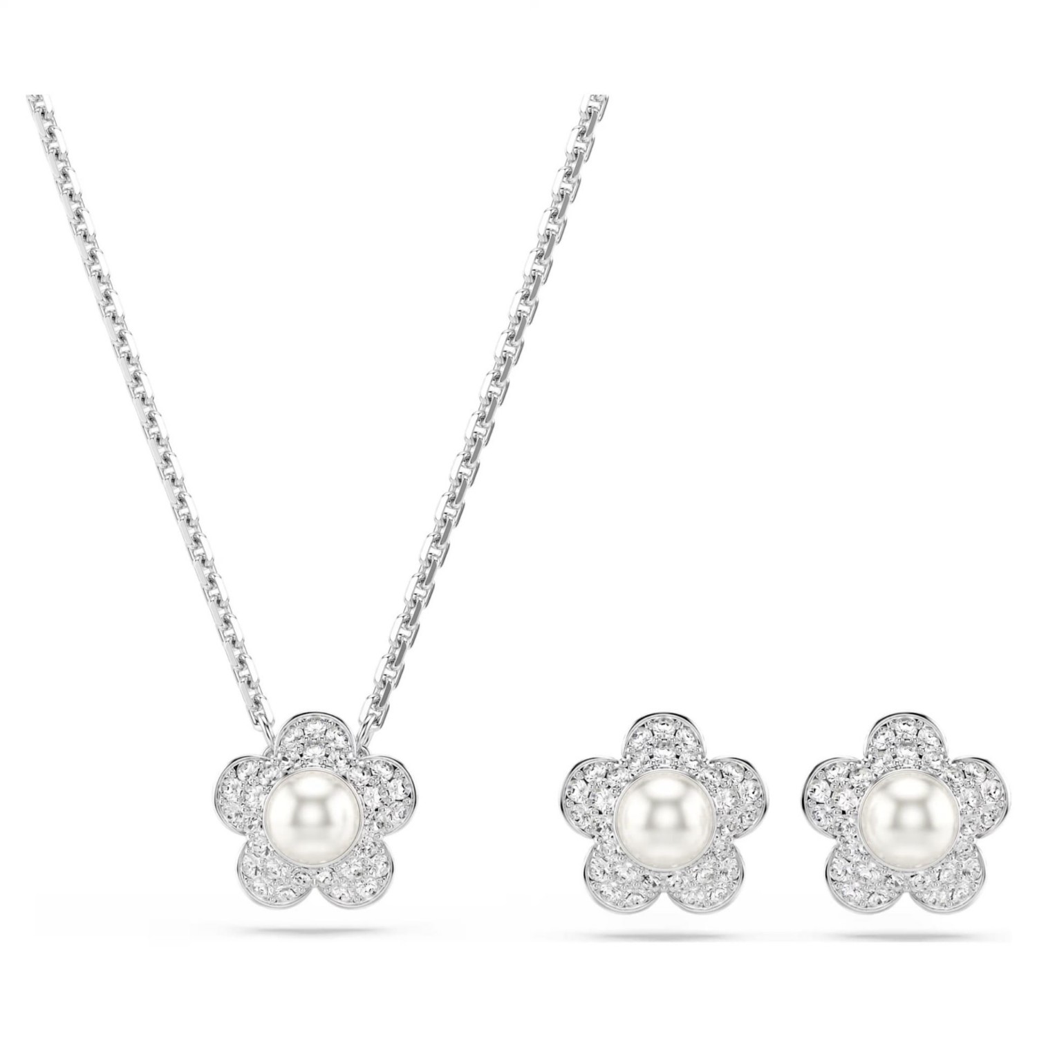 Swarovski smykkesett Ariana Grande x Swarovski set Crystal pearl, Round cut, Flower, White, Rhodium plated - 5749180