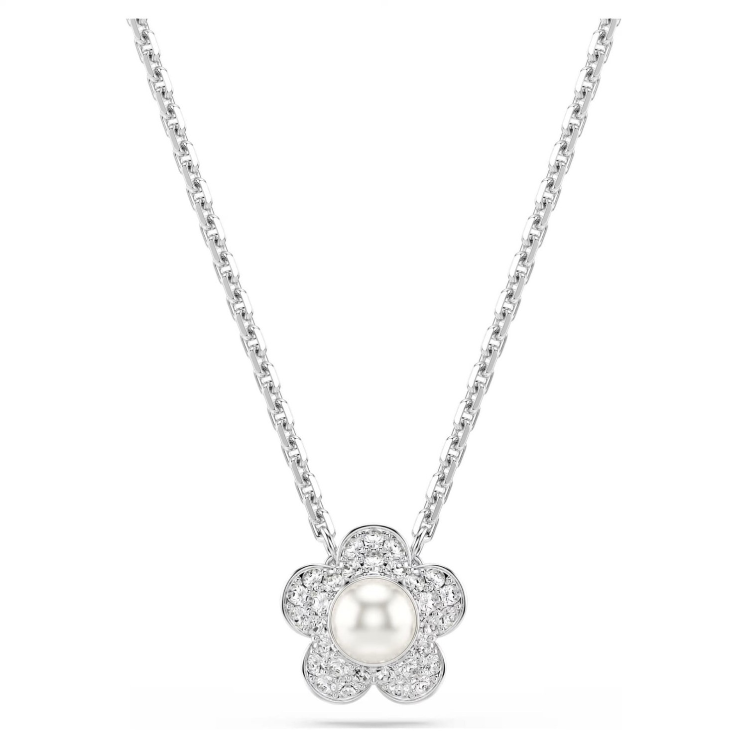 Swarovski smykke Ariana Grande x Swarovski pendant Crystal Pearl, Round cut, Flower, White, Rhodium plated - 5755817