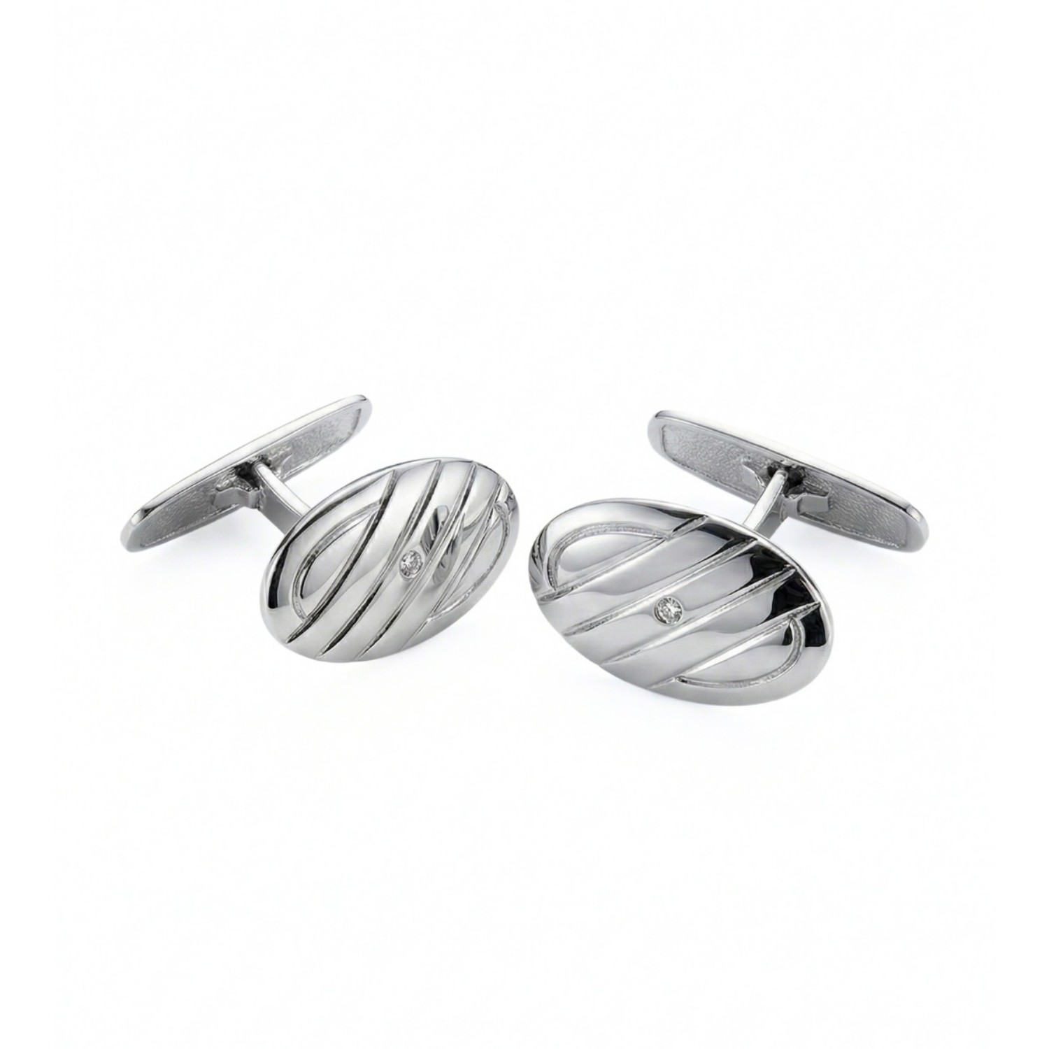 Mansjettknapper i hvitt gull 14 kt med diamanter 0,02ct W-Si -100002
