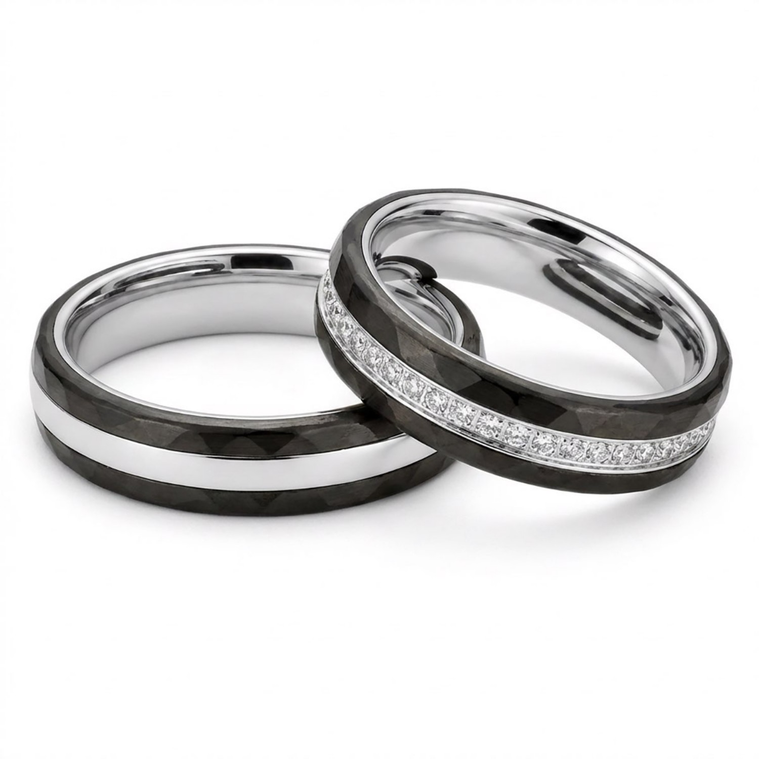 Gifteringer i hvitt gull med carbon og diamanter - 4981458