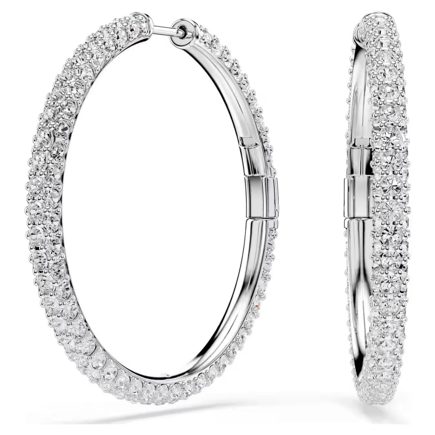 Swarovski øredobber Dextera hoop earrings Round cut, White, Rhodium plated - 5754156