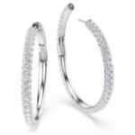 Swarovski øredobber Dextera hoop earrings Round cut, White, Rhodium plated - 5754156