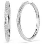 Swarovski øredobber Dextera hoop earrings Round cut, White, Rhodium plated - 5754156