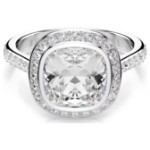 Swarovski Una Angelic halo ring Cushion cut, White, Rhodium plated - 5758471