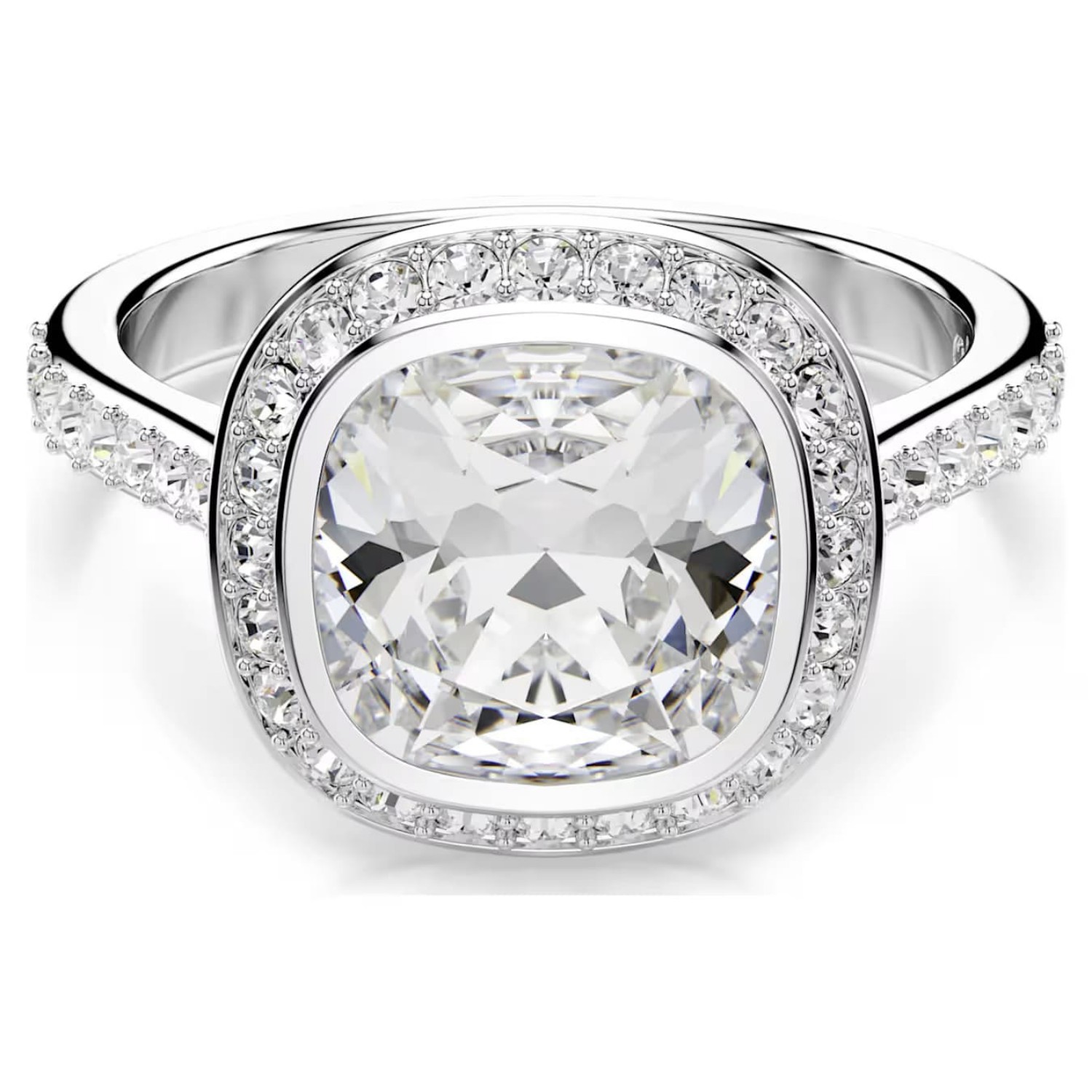 Swarovski Una Angelic halo ring Cushion cut, White, Rhodium plated - 5758471