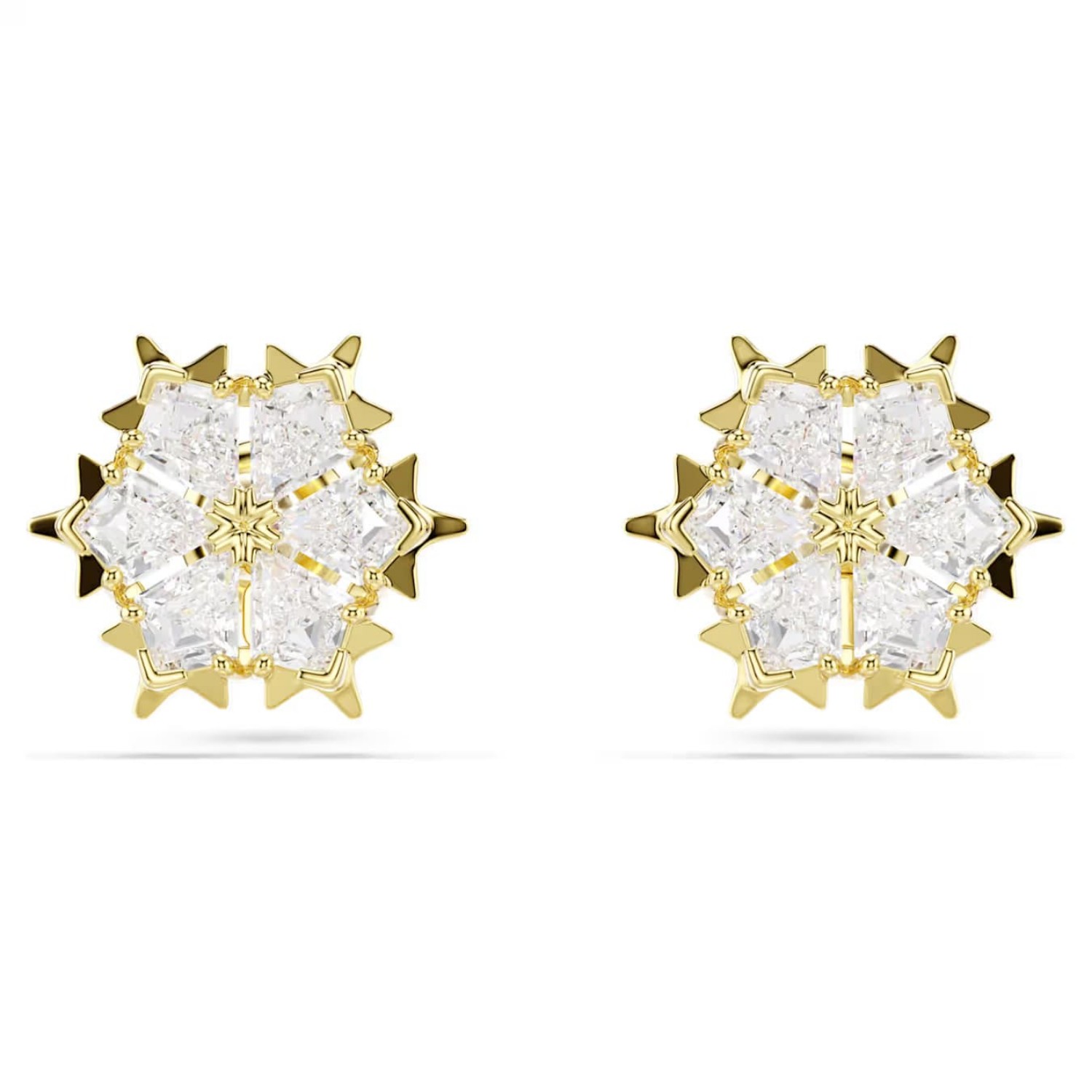 Swarovski øredobber Magic stud earrings Mixed cuts, Snowflake, White, 18K gold finish - 5757816