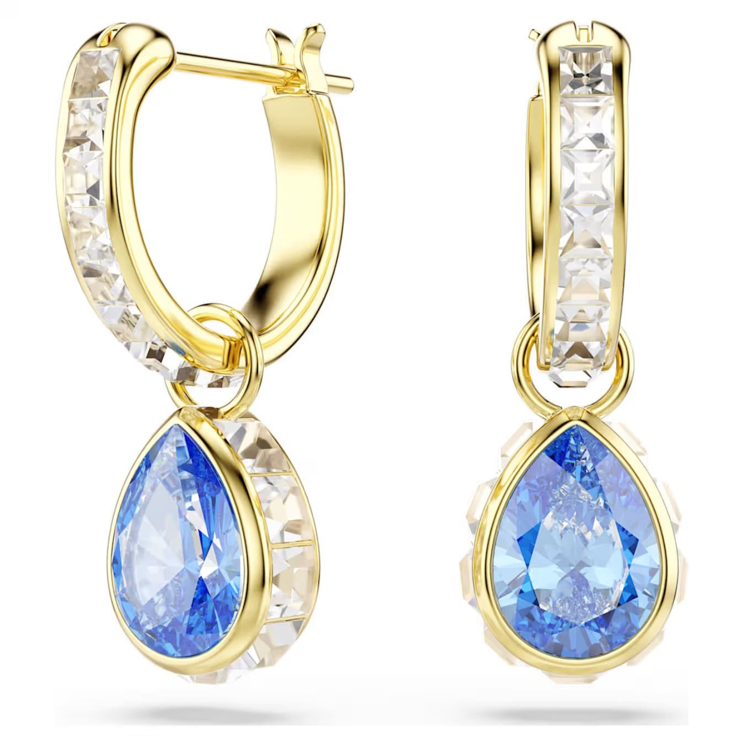 Swarovski øredobber Chroma drop earrings Pear cut, Blue, 18K gold finish - 5757815