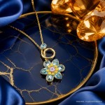 Swarovski smykke Idyllia pendant Mixed cuts, Flower, Blue, Gold-tone plated - 5709029