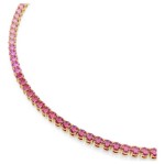 Swarovski collier Matrix Tennis necklace Round cut, Pink, Gold-tone plated - 5751762