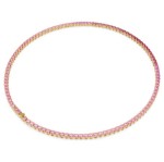 Swarovski collier Matrix Tennis necklace Round cut, Pink, Gold-tone plated - 5751762