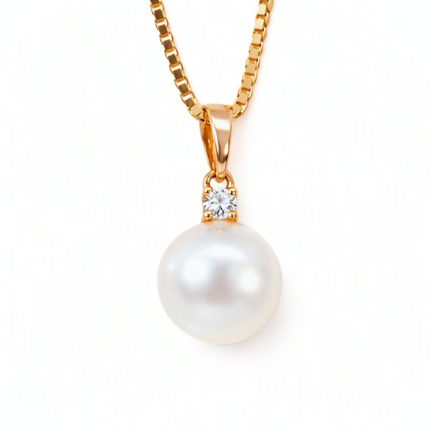 Diamantsmykke i 14kt gull med perle og diamant 0,35ct W-Si - coc4000147