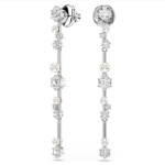 Swarovski øredobber Constella drop earrings Crystal pearl, Round cuts, White, Rhodium plated - 5705614