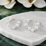 Swarovski øredobber Matrix drop earrings Crystal pearl, Round cut, White, Rhodium plated - 5709256