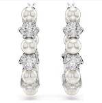 Swarovski øredobber Matrix drop earrings Crystal pearl, Round cut, White, Rhodium plated - 5709256