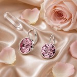 Swarovski øredobber Bella drop earrings Round cut, Pink, Rhodium plated - 5724290