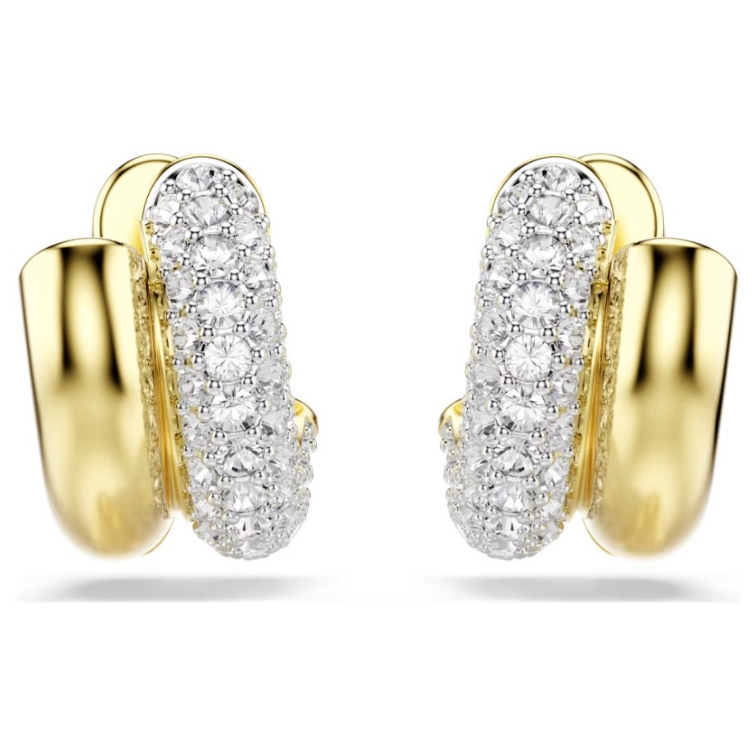 Swarovski øredobber Dextera hoop earrings Round cut, Mini, White, Gold-tone plated - 5740735